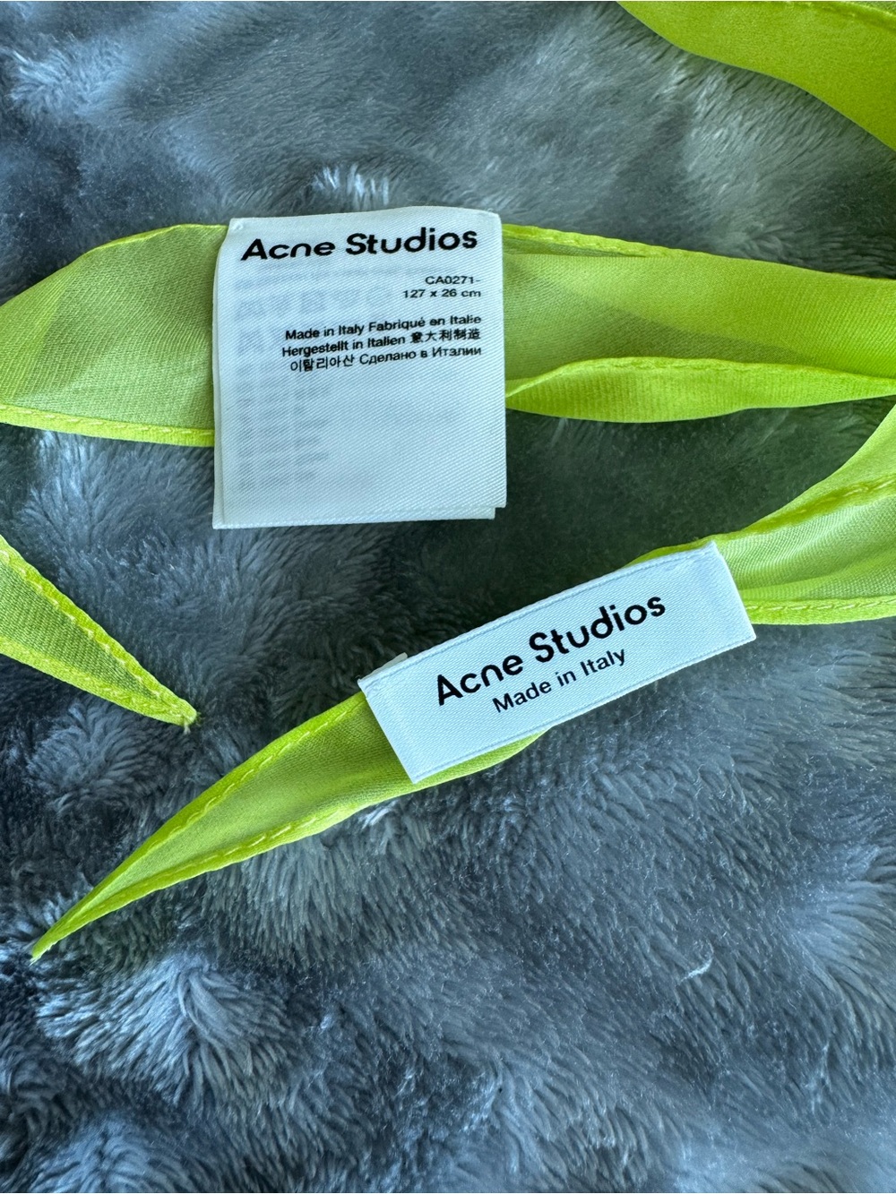 Acne Studios Neon Lime Silk Scarf - Picture 5 of 9